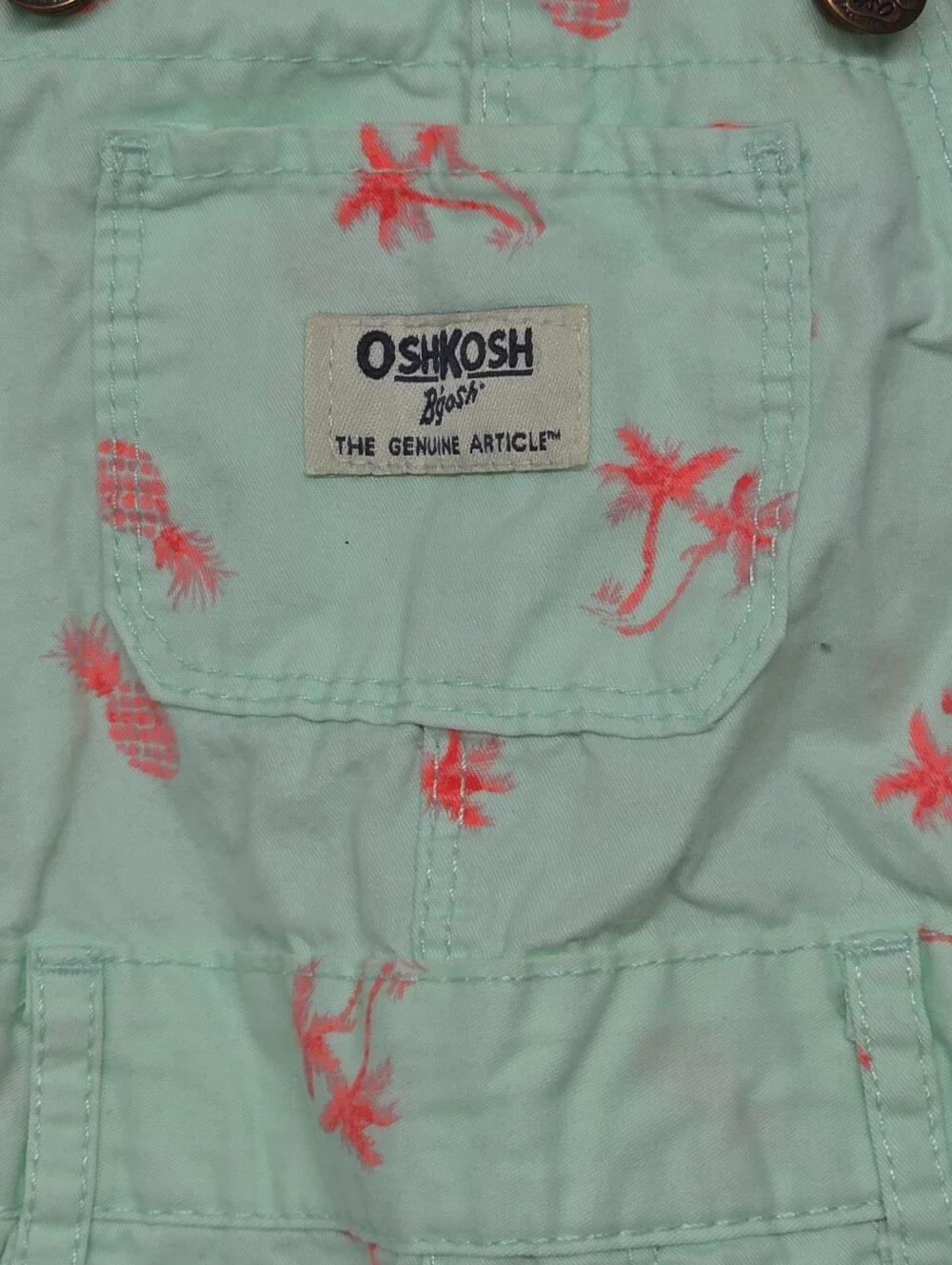 Osh Kosh B'Gosh Overalls Baby Size 12M Pineapples Palm Trees Pink Green 12M